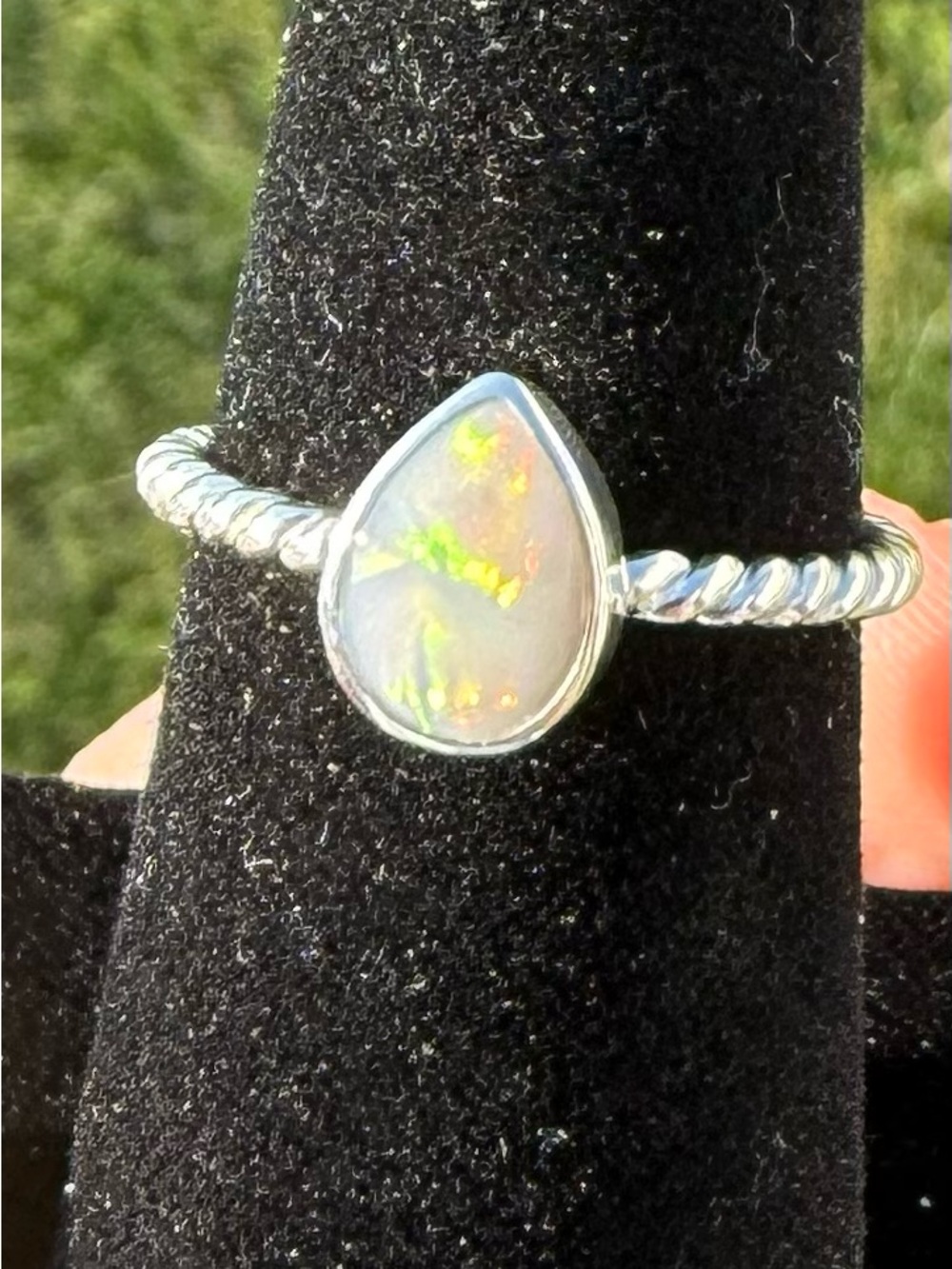 Sterling Silver Teardrop Opal Ring - Multicolor Opal. Australian - Picture 5 of 11
